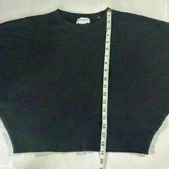 Carmen Marc Valvo Black Ribbed Cropped Dolman Sleeve Sweater Size Large‎ - Picture 7 of 7